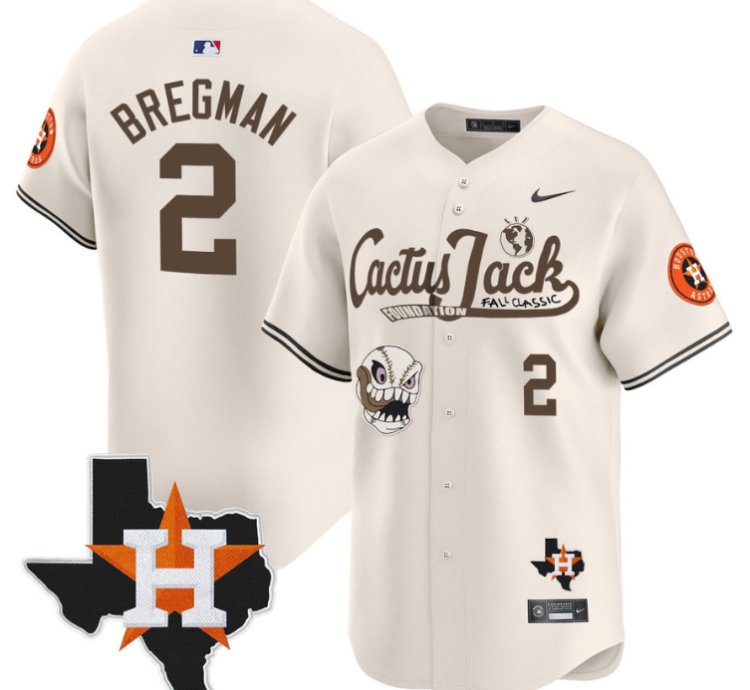 Alex Bregman 2 Houston Astros Cactus Jack Foundation Fall Classic Limited Jersey Cream