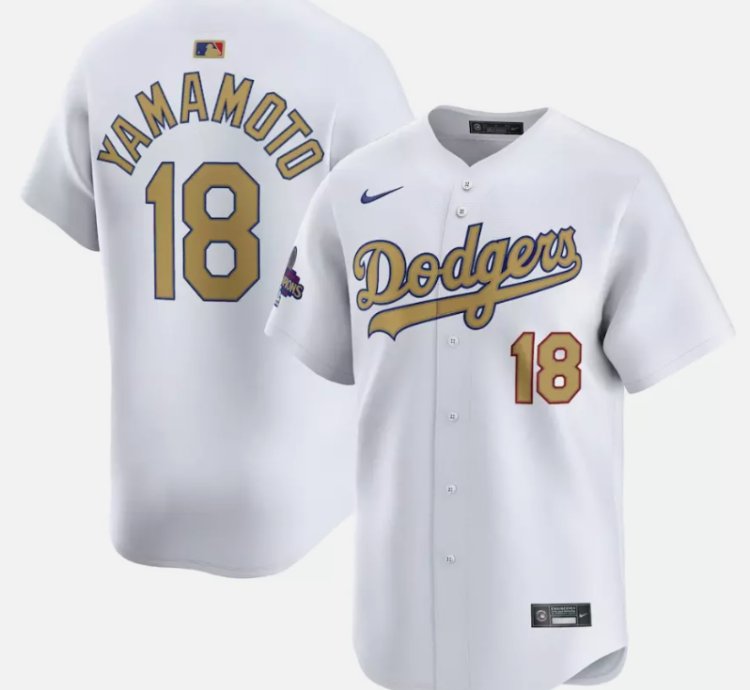 Yoshinobu Yamamoto Jersey 18 Dodgers White 2025 Gold Collection Limited