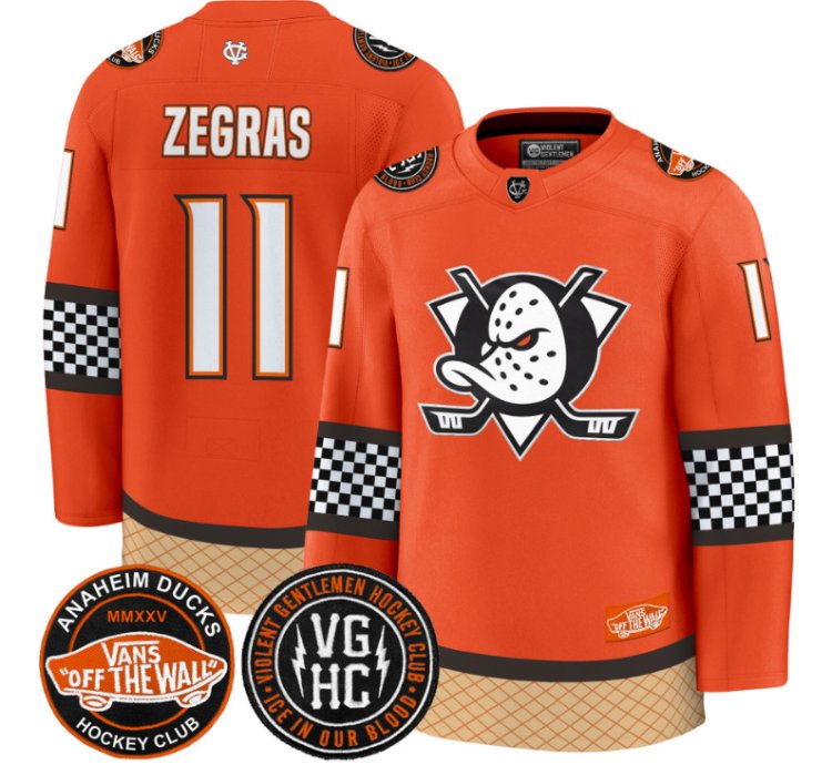 Trevor Zegras Jersey 11 Anaheim Ducks Checkerboard 2025 Premium Stitched Orange