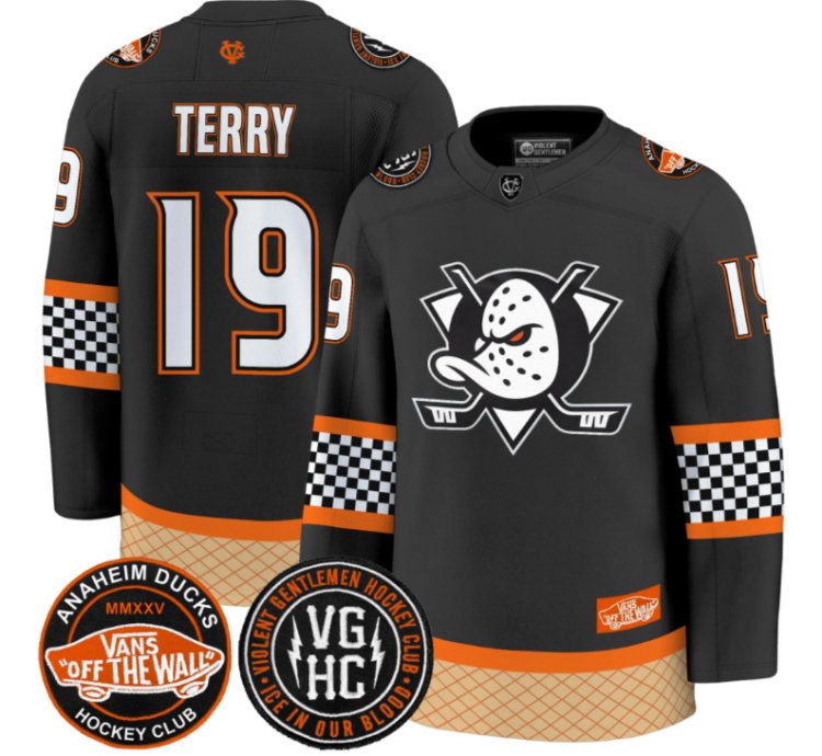 Troy Terry Jersey 19 Anaheim Ducks Checkerboard 2025 Premium Stitched Black