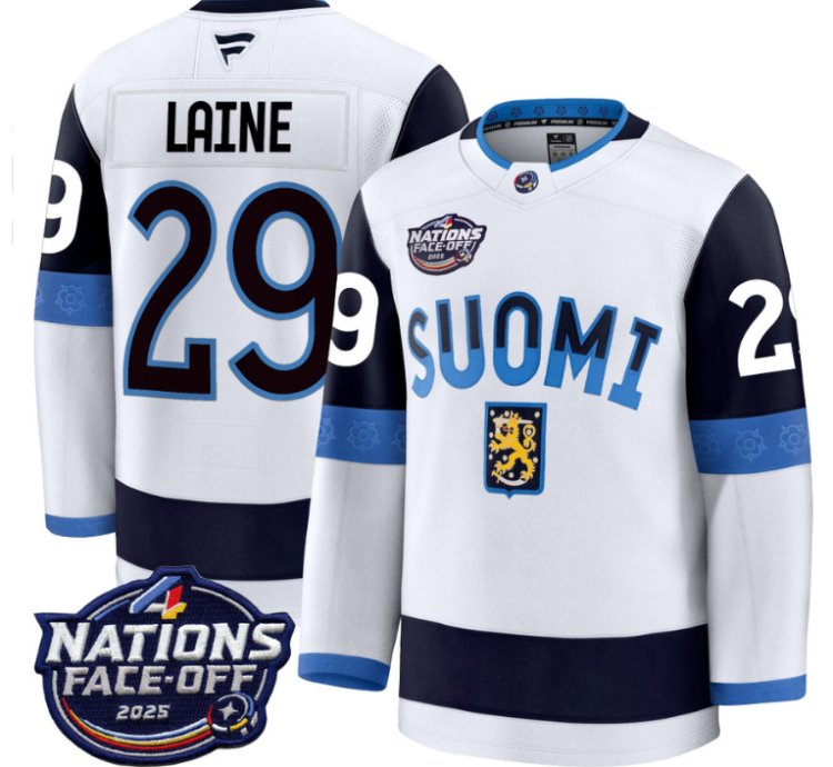 Mens Patrik Laine Jersey 29 Finland White 2025 4 Nations Face-off Stitched