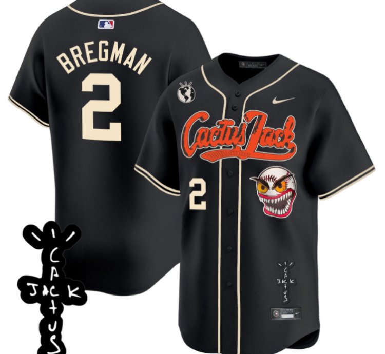 Alex Bregman 2 Houston Astros Cactus Jack Patch V2 Men Jersey - Black
