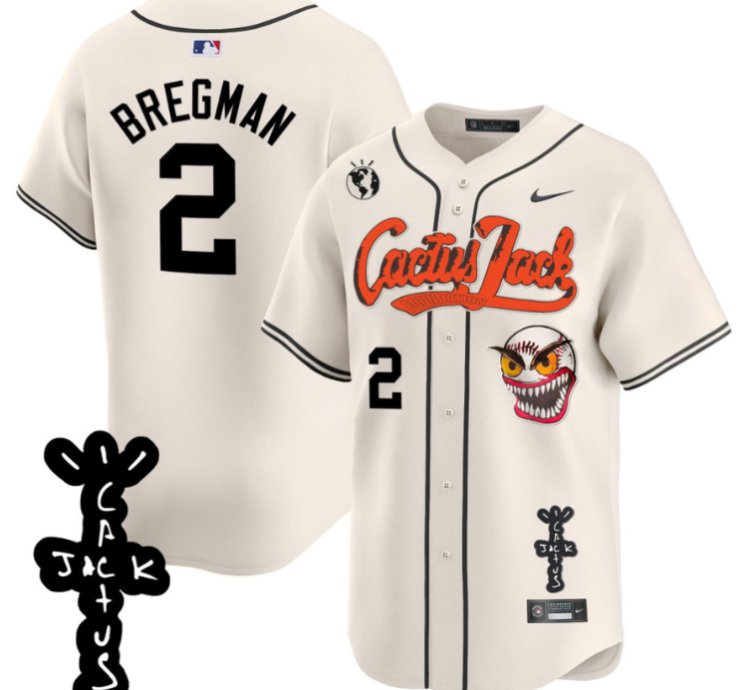 Alex Bregman 2 Houston Astros Cactus Jack Patch V2 Men Jersey - Cream