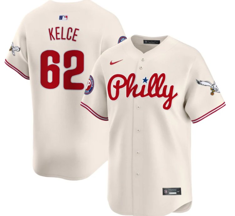 Jason Kelce Jersey 62 Phillies And Eagles Vapor Premier Limited Stitched Cream