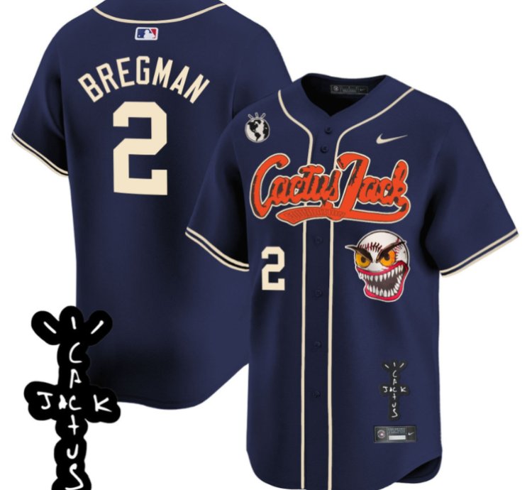 Alex Bregman 2 Houston Astros Cactus Jack Patch V2 Men Jersey - Navy