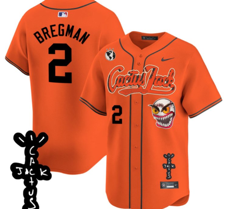 Alex Bregman 2 Houston Astros Cactus Jack Patch V2 Men Jersey - Orange