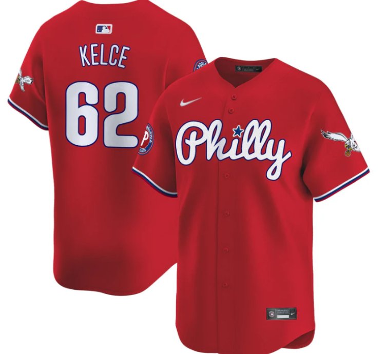 Jason Kelce Jersey 62 Phillies And Eagles Vapor Premier Limited Stitched Red