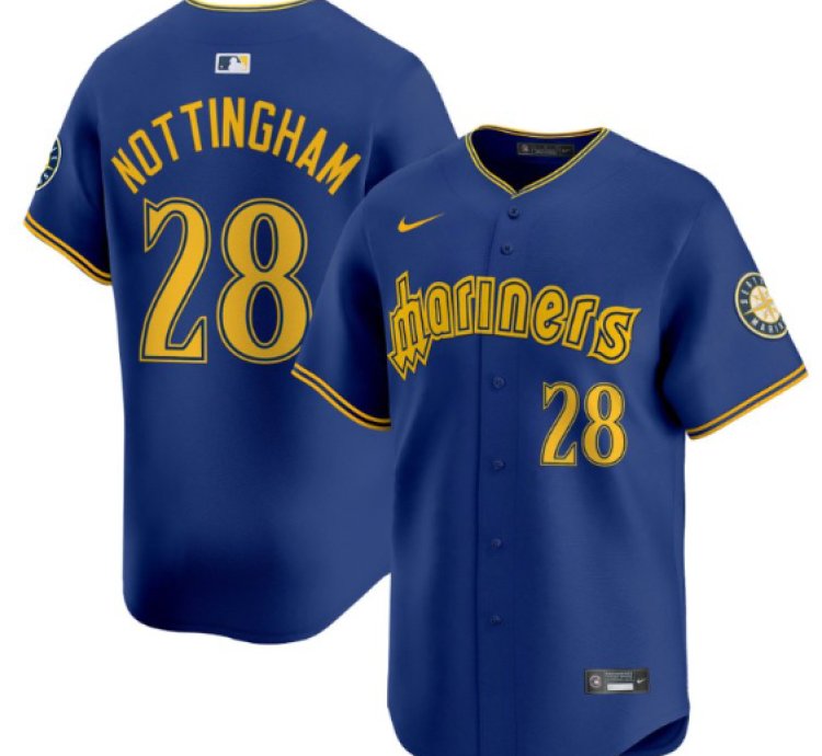 Jacob Nottingham Jersey 28 Seattle Mariners 2025 Vapor Premier Limited Stitched Blue