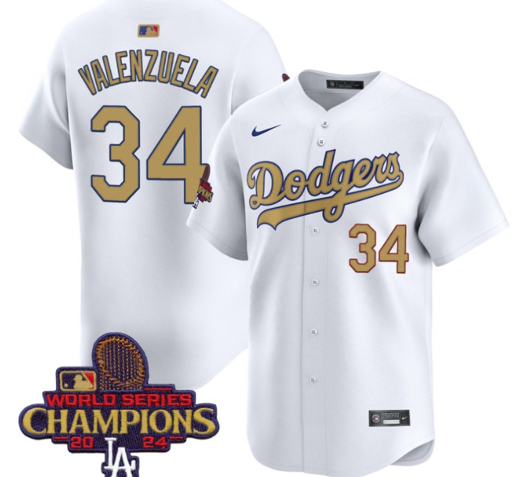 Fernando Valenzuela Jersey 34 Dodgers 2025 Gold Vapor Premier Stitched White
