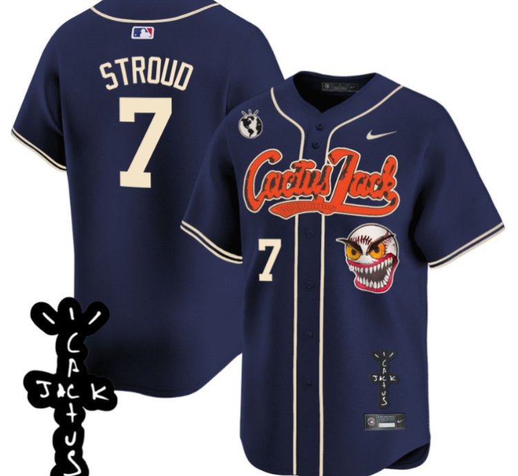 Cj Stroud 7 Houston Astros Cactus Jack Patch V2 Men Jersey - Navy