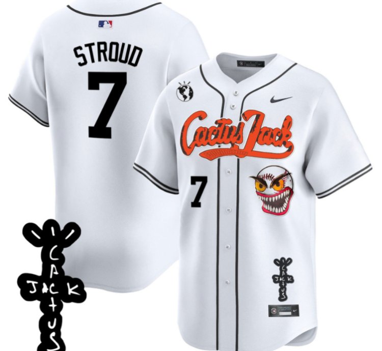 Cj Stroud 7 Houston Astros Cactus Jack Patch V2 Men Jersey - White