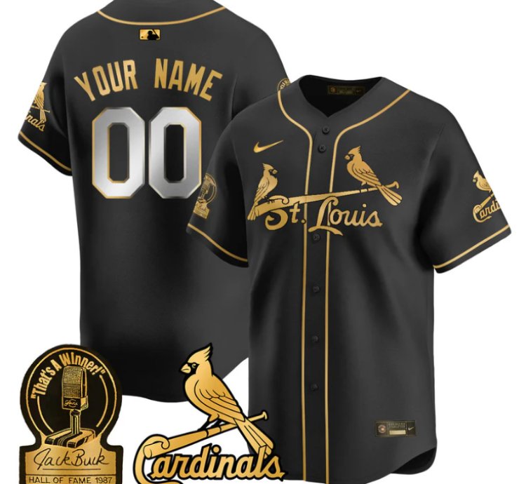 Custom St Louis Cardinals Jersey Name Number Jack Buck Limited Stitched Black Gold