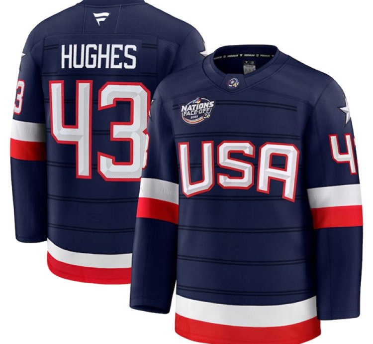 Mens Quinn Hughes Jersey 43 Usa Navy 2025 4 Nations Face-off All Stitched
