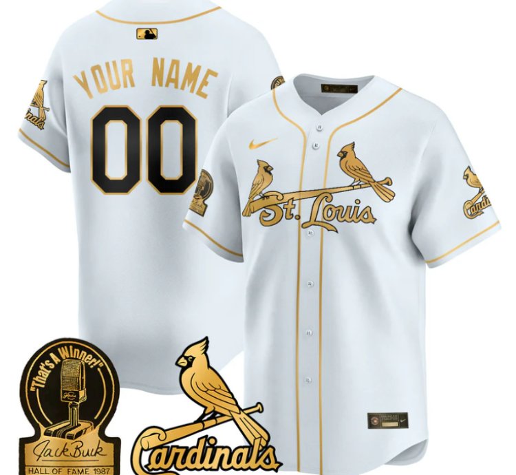 Custom St Louis Cardinals Jersey Name Number Jack Buck Limited Stitched White Gold