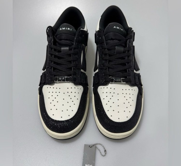 Amiri Shimmer Skel Leather Glitter Sneakers Black White Men