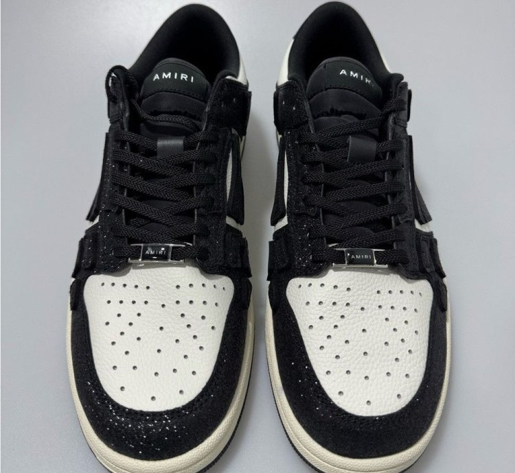 Amiri Shimmer Skel Leather Glitter Sneakers Black White Men
