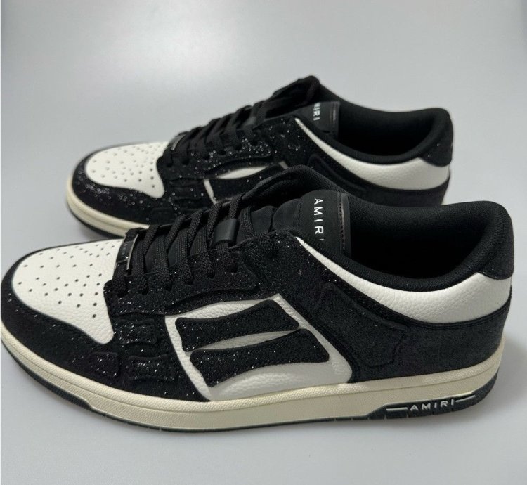 Amiri Shimmer Skel Leather Glitter Sneakers Black White Men