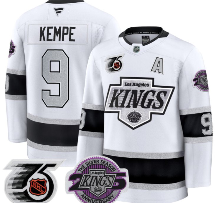 Men Adrian Kempe Jersey 9 Los Angeles Kings 91-92 75th 25th Anniversary White