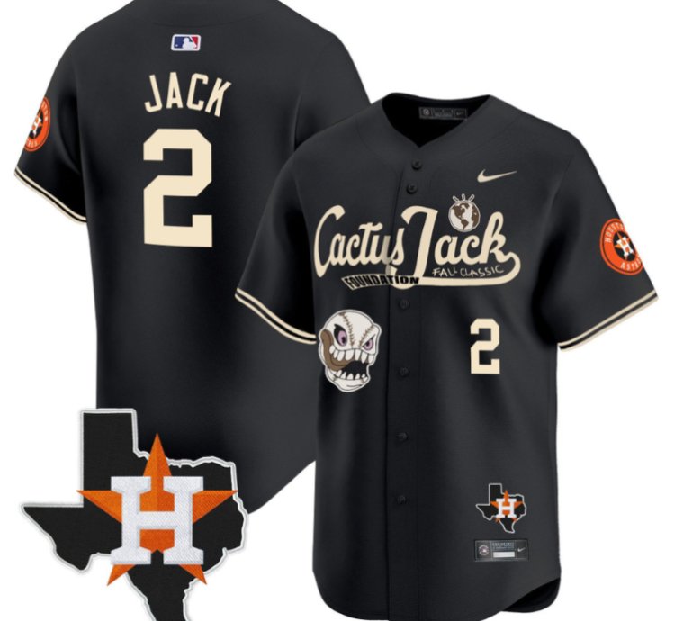 Jack 2 Houston Astros Cactus Jack Foundation Fall Classic Black Limited Jersey