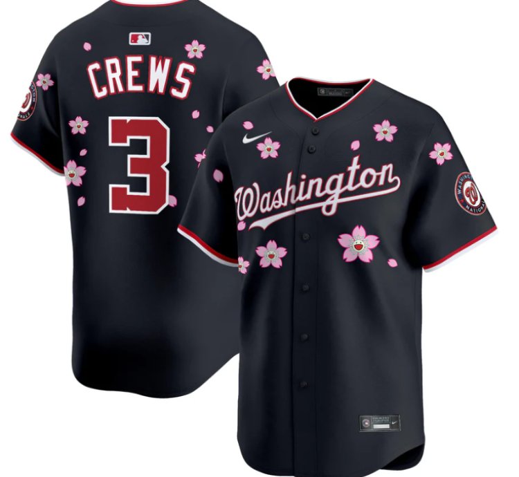 Dylan Crews Jersey 3 Washington Nationals Cherry Blossom Vapor Premier Limited Stitched Navy