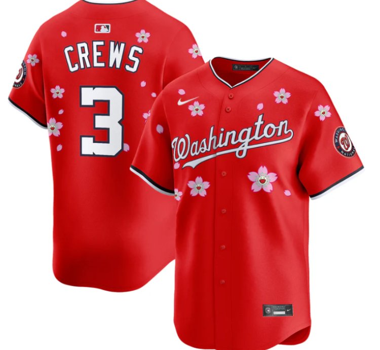 Dylan Crews Jersey 3 Washington Nationals Cherry Blossom Vapor Premier Limited Stitched Red
