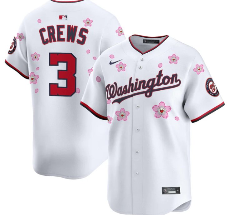 Dylan Crews Jersey 3 Washington Nationals Cherry Blossom Vapor Premier Limited Stitched White