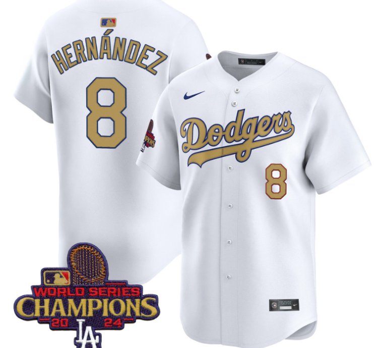 Kike Hernandez Jersey 8 Dodgers 2025 Gold Vapor Premier Stitched White