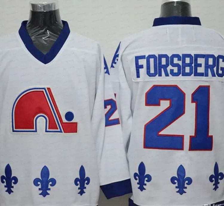 Mens Vintage Peter Forsberg Jersey 21 Quebec Nordiques Stitched White