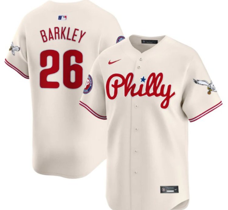 Saquon Barkley Jersey 26 Phillies And Eagles Vapor Premier Limited Stitched Cream