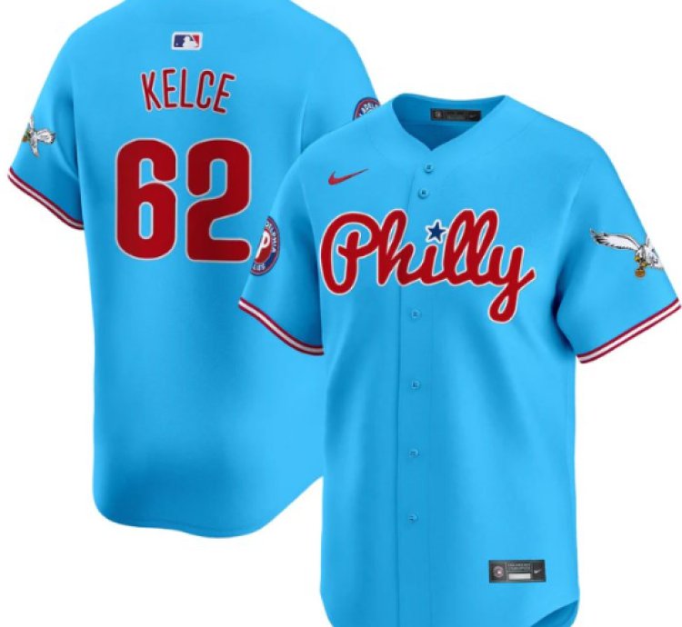 Jason Kelce Jersey 62 Phillies And Eagles Vapor Premier Limited Stitched Light Blue