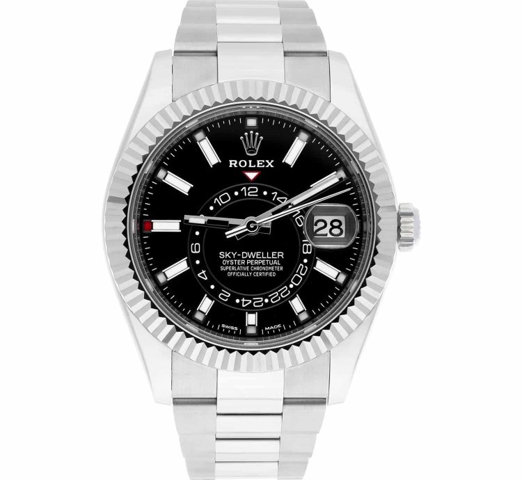 Rolex Sky-dweller 326934 42mm 18k White Gold Bezel Steel Watch Oyster Black 2022
