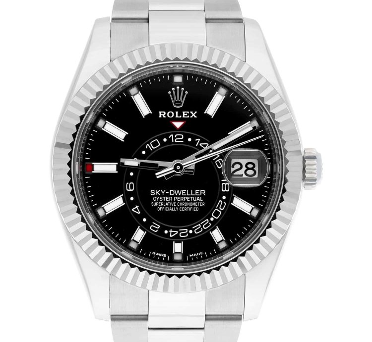 Rolex Sky-dweller 326934 42mm 18k White Gold Bezel Steel Watch Oyster Black 2022