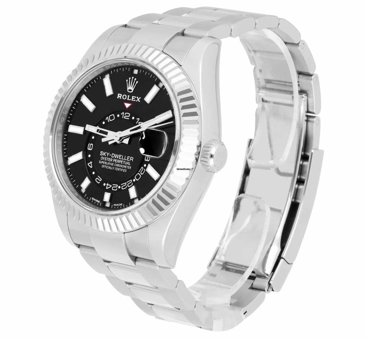 Rolex Sky-dweller 326934 42mm 18k White Gold Bezel Steel Watch Oyster Black 2022