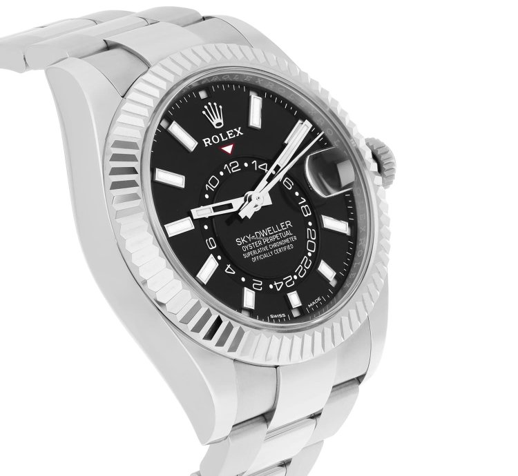 Rolex Sky-dweller 326934 42mm 18k White Gold Bezel Steel Watch Oyster Black 2022