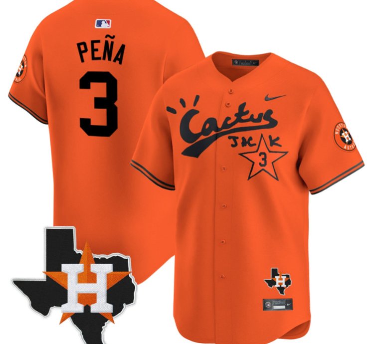 Jeremy Pena 3 Houston Astros Cactus Jack Houston Patch Orange Limited Jersey
