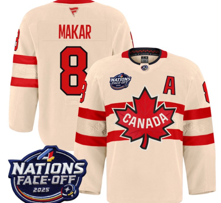 Men Cale Makar Jersey 8 Canada 4 Nations Face-off 2025 Pro Stitched Cream