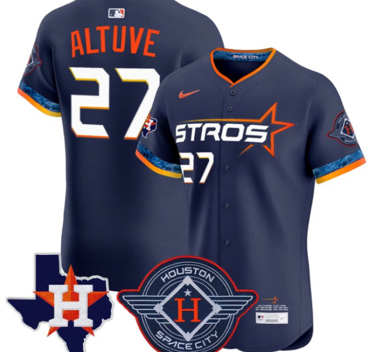 José Altuve Jersey 27 Houston Astros 2025 City Connect Texas Patch Premier Elite Stitched Navy