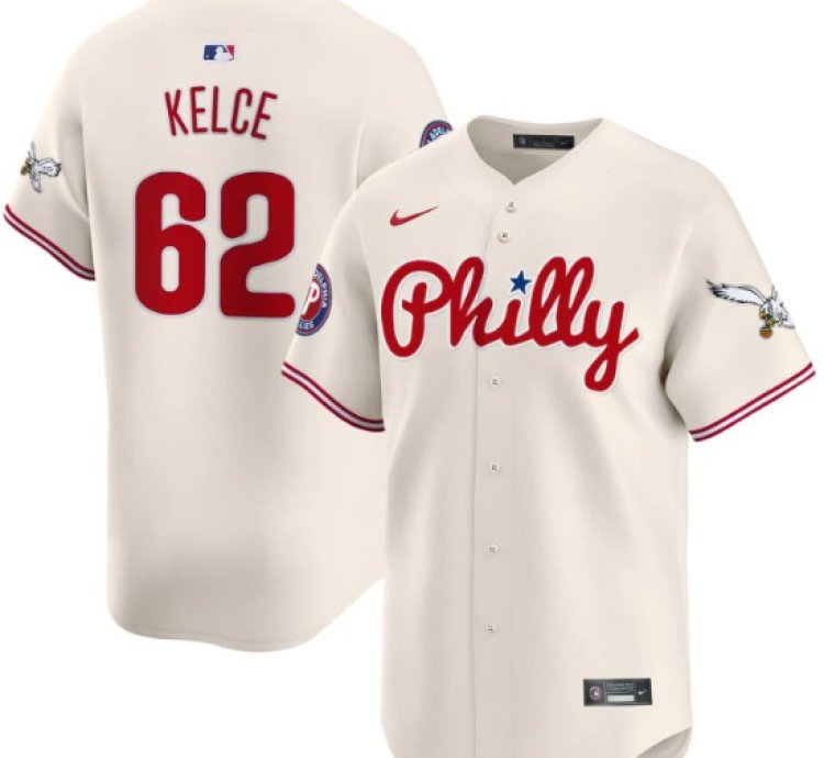 Jason Kelce Jersey 62 Phillies And Eagles Vapor Premier Limited Stitched Cream