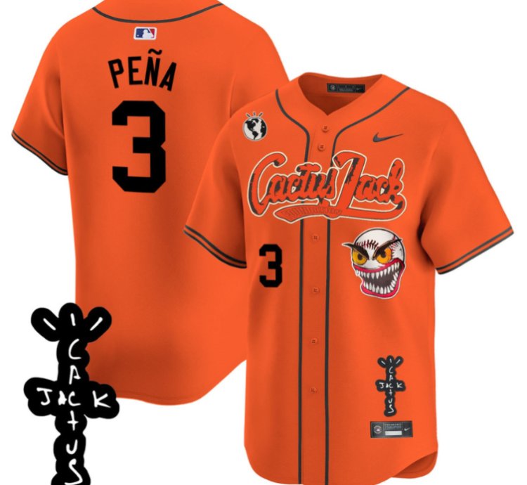 Jeremy Pena 3 Houston Astros Cactus Jack Patch V2 Men Jersey - Orange