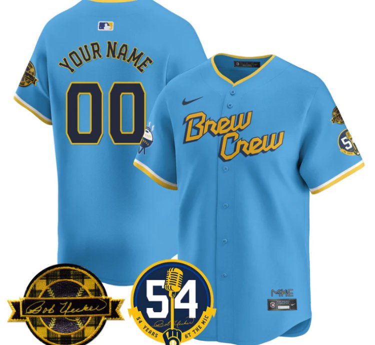 Custom Milwaukee Brewers Jersey 2025 Bob Uecker 54 Seasons For Brewers Stitched City Connect