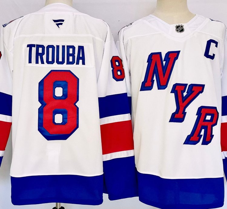 Mens Jacob Trouba Jersey 8 New York Rangers White Alternate All Stitched