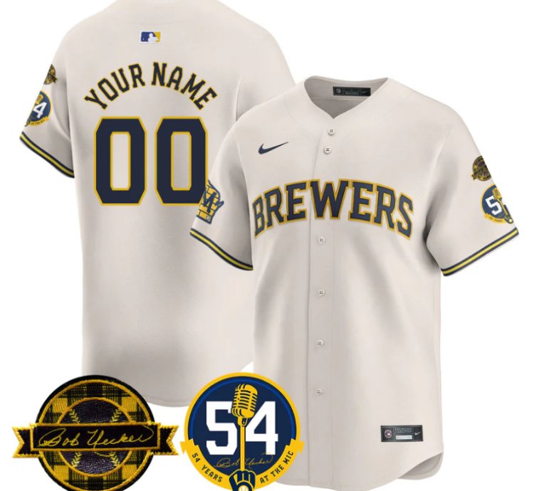 Custom Milwaukee Brewers Jersey 2025 Bob Uecker 54 Seasons For Brewers Stitched Cream