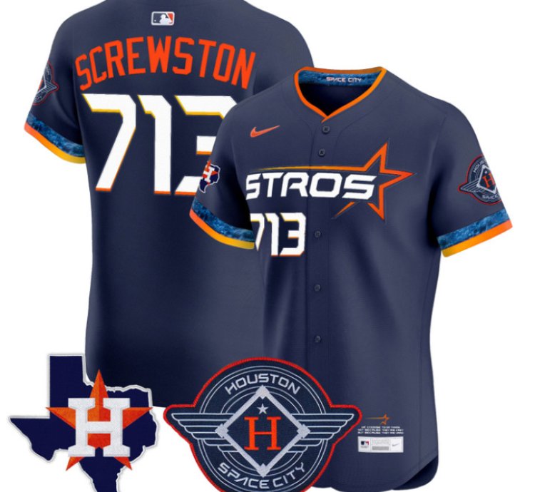 Screwston Jersey 713 Houston Astros 2025 City Connect Texas Patch Premier Elite Stitched Navy