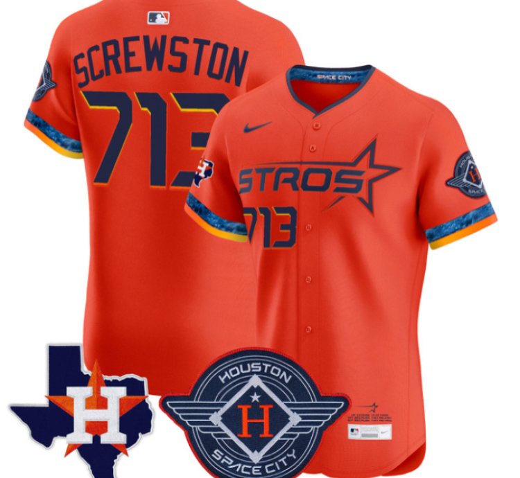Screwston Jersey 713 Houston Astros 2025 City Connect Texas Patch Premier Elite Stitched Orange