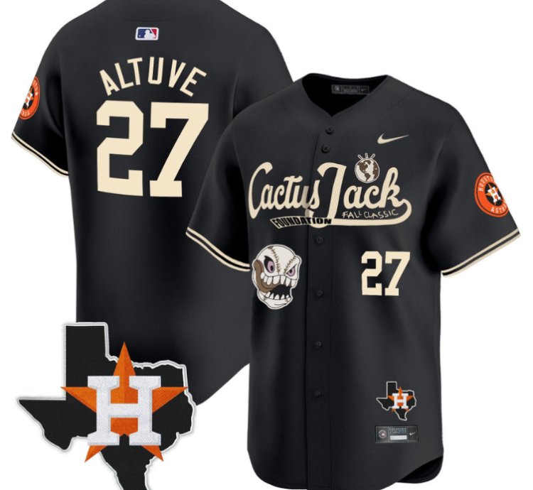 Jose Altuve 27 Houston Astros Cactus Jack Foundation Fall Classic Limited Jersey Black