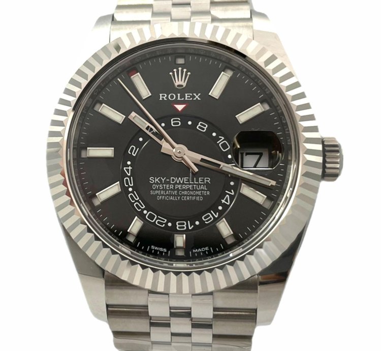 Rolex Sky-dweller 326934 Steel Black Dial Jubilee Perpetual Box Papers New