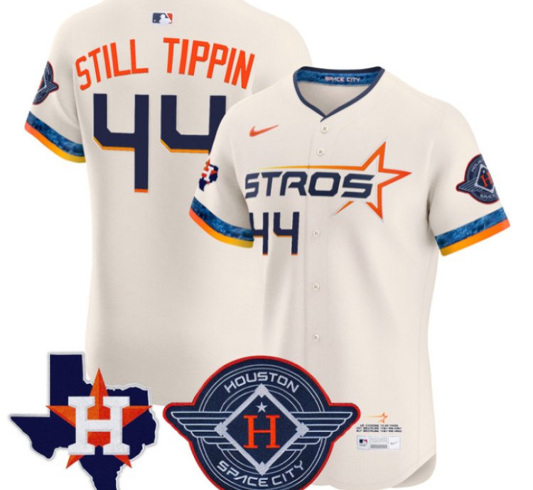 Still Tippin Jersey 44 Houston Astros 2025 City Connect Texas Patch Premier Elite Stitched Cream