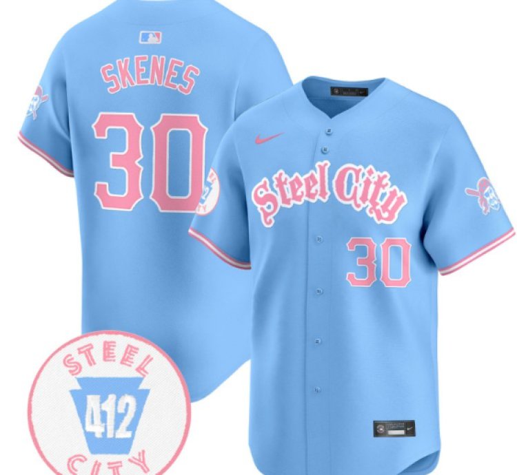 Paul Skenes Jersey 30 Pittsburgh Pirates Bubblegum Pink Vapor Premier Limited Stitched Light Blue