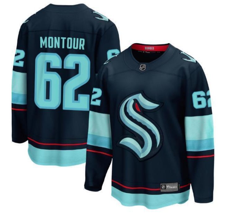 Mens Brandon Montour Jersey 62 Seattle Kraken Navy All Stitched