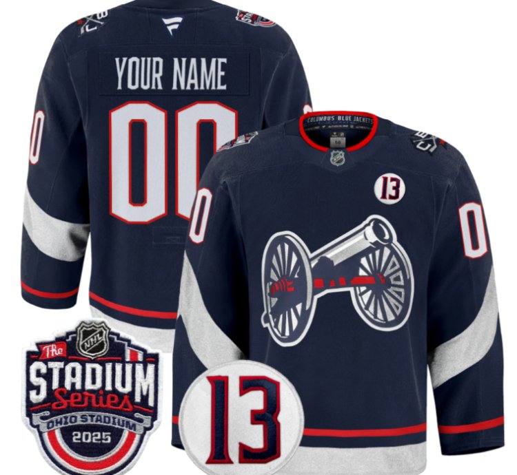 Men Custom Columbus Blue Jackets Jersey 2025 Stadium Series Johnny Gaudreau Navy
